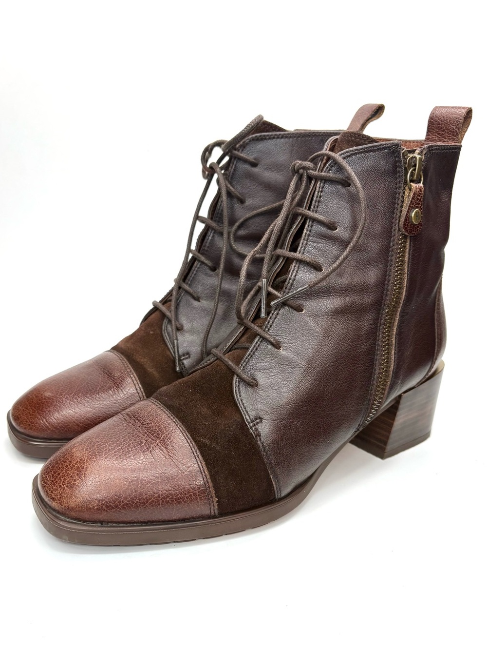 Hispanitas Brown Leather & Suede Lace-Up Ankle Boots | 39